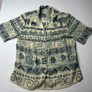 KB Lawrence Vintage Women's Size 10 Button Down SS Shirt Turtle Elephant Print